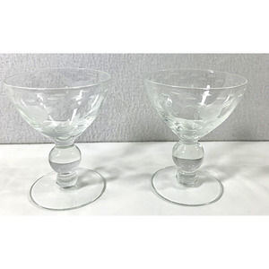 Vintage Glassware 2 Etched Floral Vine Cocktail Liquor Wine Glasses Pedestal